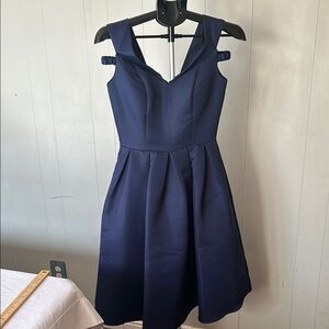 Elegant Navy Fit and Flare Dress – Sleeveless Cocktail Party Dress